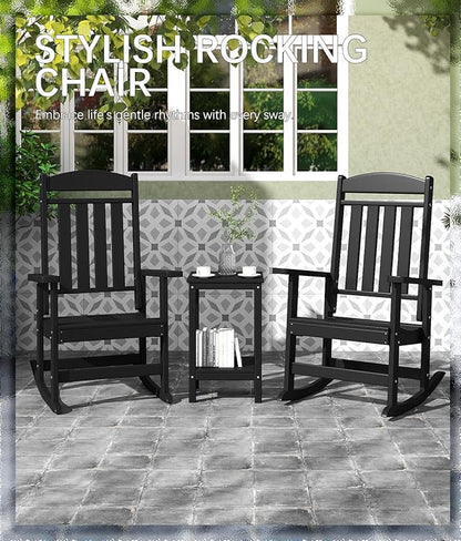 FOOWIN Outdoor Rocking Chair Set of 6, High Back Patio Rocking Chair, HDPE All Weather Resistant Porch Rocker for Adult, Oversized Rocking Chairs for Garden, Lawn, Indoor & Outdoor Use, Black