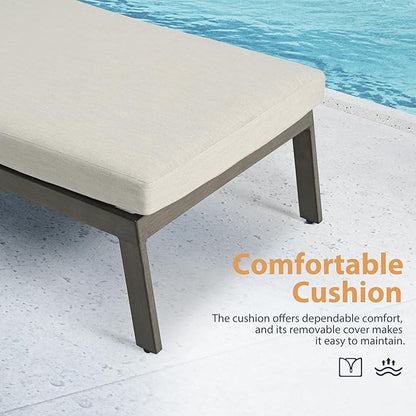 HAPPATIO Outdoor Chaise Lounge Set of 2, Aluminum Pool Lounge Chair with Adjustable Backrest, Cushion, Curved Armrest, and Side Table, Outdoor Lounge Chair for Beach, Yard, or Poolside (Grey)