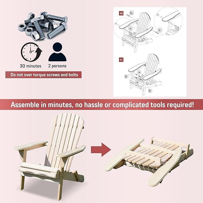 northbeam Folding Adirondack Chair - Weather-Resistant Composite Outdoor Adirondack Chair Kit for Patio, Lawn & Backyard - with Ergonomic Design, Wide Armrests & Easy Assembly