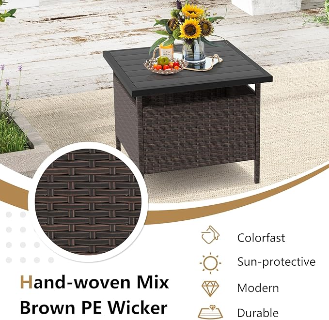 Giantex Umbrella Table, Outdoor Side Table with 2" Umbrella Hole, Rattan Umbrella Stand Holder, Heavy Duty Metal Frame - Photo 6