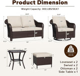 7 Piece Patio Wicker Conversation Set, 2 All-Weather Use Outdoor Wicker Loveseat with 2 PE Rattan Ottomans - Photo 2