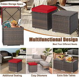 RELAX4LIFE Wicker Outdoor Storage Ottoman, 2-Piece Rattan Footstool w/Removable Cushion - Photo 7