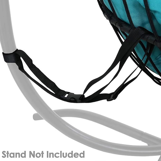 Sunnydaze Dalia Black Steel and Polyethylene Wicker Hanging Egg Chair with Teal Polyester Seat Cushions - 45-Inch Tall