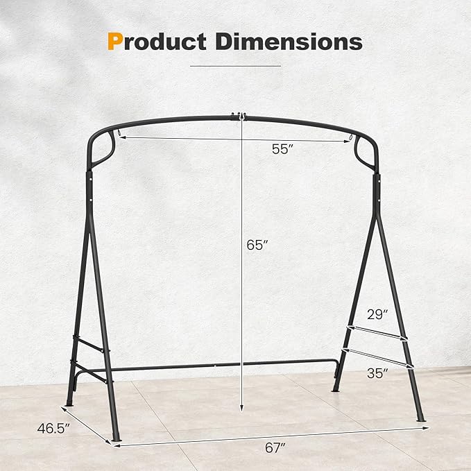 Tangkula Metal Swing Frame, Porch Swing Stand with Extra Side Bars, 3-Ring Design, Heavy Duty Swing Frame Outdoor for Swing, Hammock, A-Frame Swing Stand Frame Outdoor for Lawn, Garden, Backyard