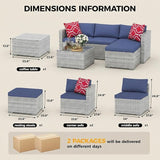5-Piece Patio Sectional Sofa Set, All-Weather Brown PE Rattan Outdoor Conversation Furniture with Neutral-Tone Cushions - Photo 2