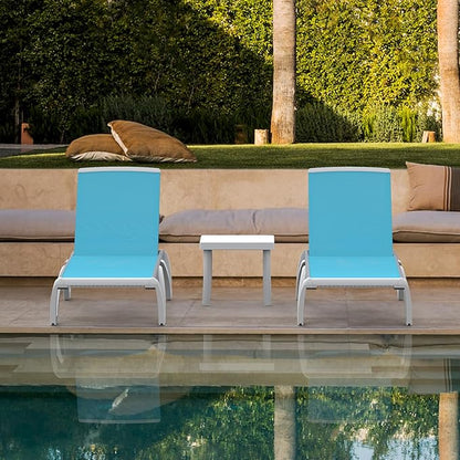 Domi Outdoor Chaise Lounge - Aluminum Adjustable Patio Lounge,Plastic Pool Lounge Chair (2 Aqua Lounges W/Table)