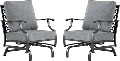 Metal Outdoor Rocker Patio Chairs Set of 2 with 5.75" Extra Thick Cushion, 2 Piece High Back Rocker Patio Chairs All Weather Outdoor Furniture Seating for Deck Balcony Porch, Gray