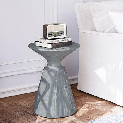 SUNBURY Outdoor Mushroom Side Table, Modern Concrete End Table, Round Accent Table w Marble Top for Plant Stand, Balcony, Courtyard, Spotted Grey