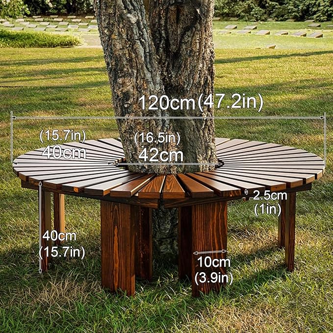Wooden wrap Around Tree Bench Weatherproof，Semi Circle Garden Bench，Curved Outdoor Bench，for Garden, Park，Patio ，Outside，Plant(Wood,Semicircle)