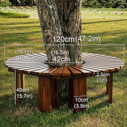 Wooden wrap Around Tree Bench Weatherproof，Semi Circle Garden Bench，Curved Outdoor Bench，for Garden, Park，Patio ，Outside，Plant(White,Circle)