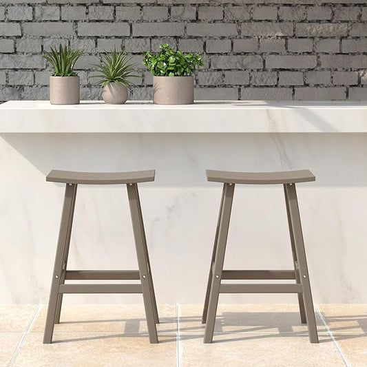 WestinTrends Malibu 2 Piece Set of 24 Height Outdoor/Patio Saddle bar stools, Weathered Wood