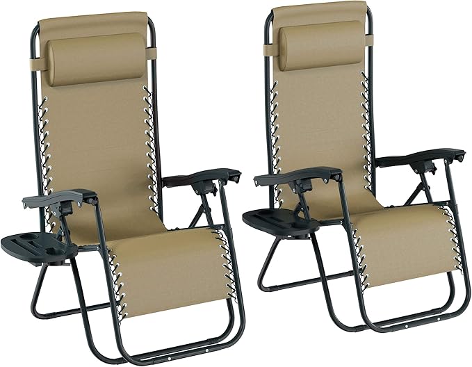 Lavish Home Zero Gravity Chairs - Set of 2 Outdoor Chairs with Side Tables with 2 Cupholders, Phone - Photo 1