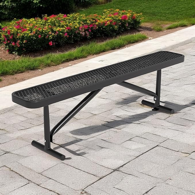 Park Benches for Outside, 6 ft Steel Outdoor Garden Bench Porch Chair Furniture Patio Seating, Commercial Expanded Metal Mesh Bench for Shopping Malls, Lawn, Backyard, Park, Deck, Street, School