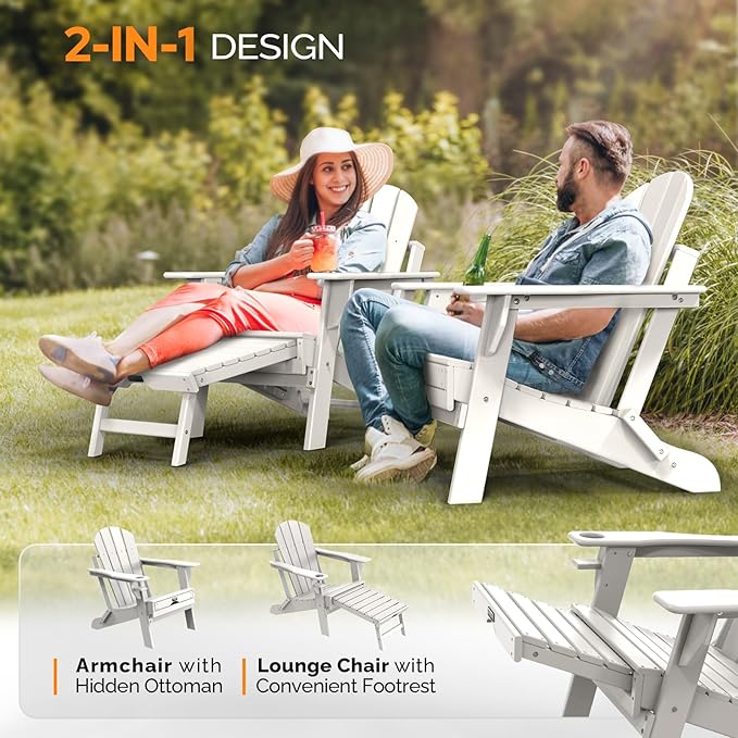 VINGLI Folding Adirondack Chair Set of 4 with Ottoman - Photo 5