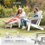 VINGLI Folding Adirondack Chair with Ottoman, Waterproof Plastic HDPE Firepit Chair for Outside with Hidden Footrests - Photo 5