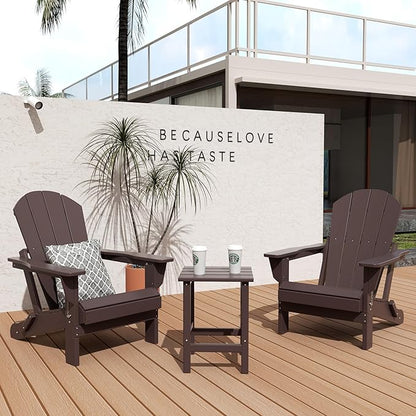 WO WESTIN OUTDOOR HDPE Laguna Outdoor Poly Adirondack Chair with Side Table, Dark Brown