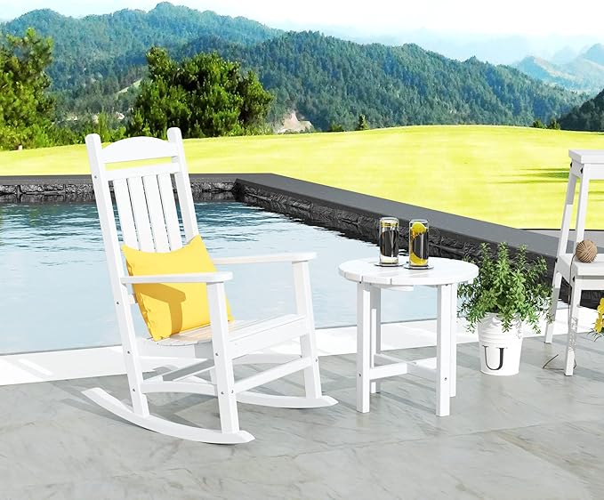 WestinTrends Malibu Malibu Outdoor Patio Porch Rocking Chair with Side Table Set, White