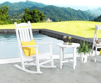 WestinTrends Malibu Malibu Outdoor Patio Porch Rocking Chair with Side Table Set, White