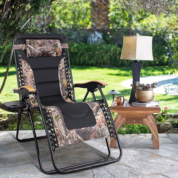 MAISON ARTS Oversized XXL Padded Zero Gravity Lawn Chair Anti Gravity Lounge Chair 30" Wide Seat Foldable ReclinerCamp Chair for Poolside Backyard Beach Support 400lbs, Camouflage