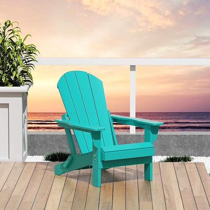 WO WESTIN OUTDOOR HDPE Laguna Outdoor Folding Poly Adirondack Chair, Turquoise