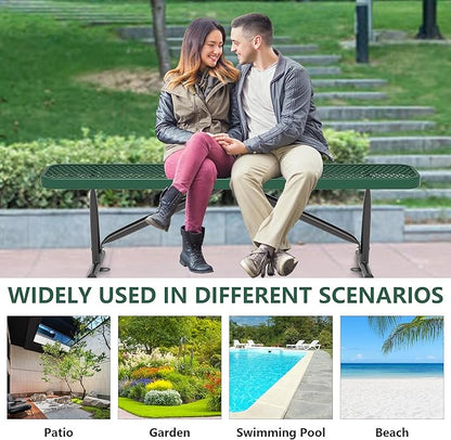 6 Feet Outdoor Benches, Green Heavy Duty Metal Park Bench for Outside, Weatherproof Dock Bench, 72" L Commercial Benches Backless Bench for Shopping Mall, Store, Lawn, Park, Patio, Deck, Garden