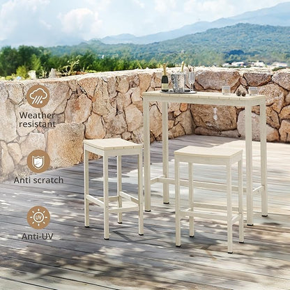 Outdoor Bar Table, 38" Patio Bar Height Counter Console Table, Waterproof HDPS Slatted Top, Weather Resistant, Hot Tub, Balcony, Yard, Indoor or Outdoor Use, Sand