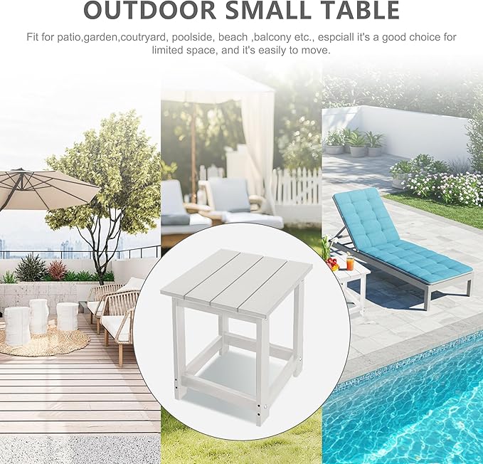 LZRS Adirondack Square Outdoor Side Table for Patio, Pool Composite Patio Table,HDPE End Tables for Backyard,Pool, Indoor Companion, Easy Maintenance & Weather Resistant(Sand)