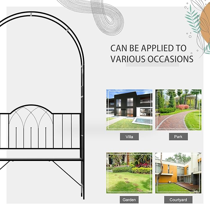 Metal Garden Arbor Bench with Two-Trellis Design