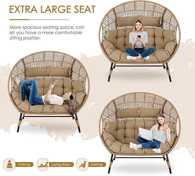 NICESOUL® Double Egg Chair Indoor Outdoor Stationary Oversized 6.5" Thick Padded Cushions - Photo 8