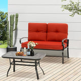 Oakcloud Outdoor 2 Pcs Patio Loveseat Bench Metal Frame Furniture Set with Thick Cushions and Coffee Table - Photo 7