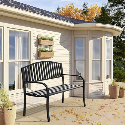 Outdoor Bench Garden Bench Patio Bench,Weatherproof Anti-Rust Metal Powder Coated Frame Park Bench,Metal Bench for Yard & Porch & Park (Vertical line)