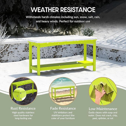 WestinTrends Malibu 55" Outdoor Patio HDPE Adirondack 2-Tier Shelf Console Table, Lime