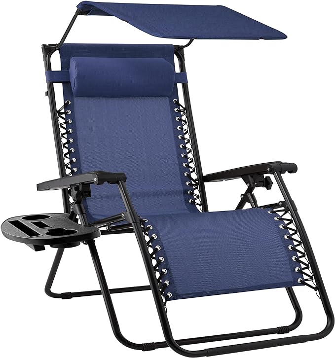 Best Choice Products Folding Zero Gravity Outdoor Recliner Patio Lounge Chair w/Adjustable Canopy Shade, Headrest - Photo 1