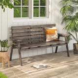 Tangkula Outdoor Fir Wood Bench with Foldable Middle Table, 2-3 Person Garden Bench with Backrest and Armrests - Photo 4