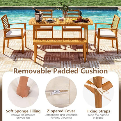 Tangkula Acacia Wood Patio Dining Chairs Set of 4, Outdoor Armchairs with Removable Padded Cushion, Slatted Backrest, 400 LBS Weight Capacity, Outside Dining Furniture for Deck, Garden, Poolside, Yard
