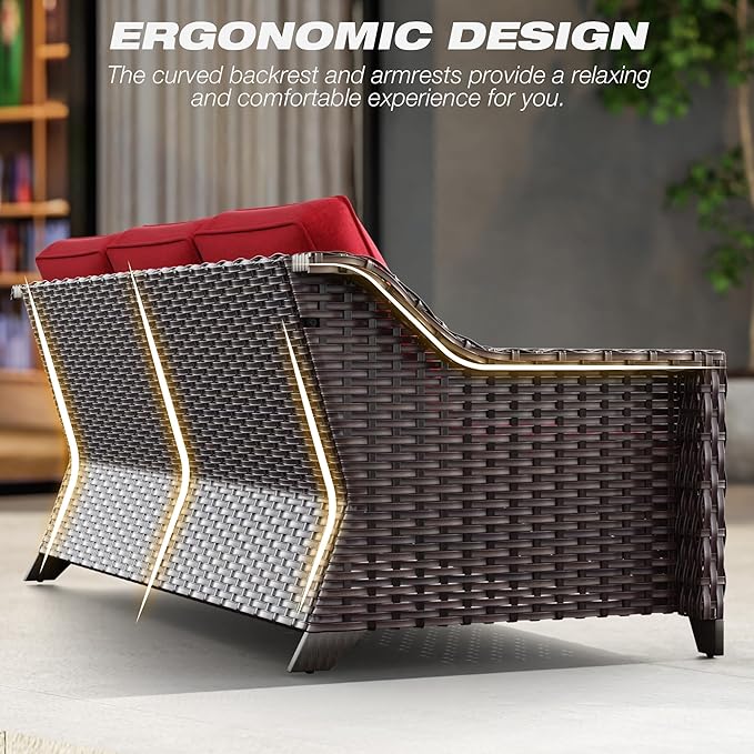 Joyside Patio Sofa - 3 Seater Rattan Sofa, All Weather High Back Sofa - Photo 5