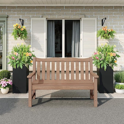 Stoog Outdoor Benches Set of 2, 2-Person Poly Lumber Garden Bench with Real Wood Look, Never Fade & Rust-Proof, All-Weather for Patio, Porch, Deck, and Backyard, Teak