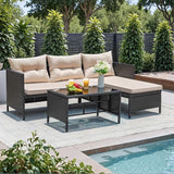 Greesum 3 Piece Patio Furniture Set Outdoor Wicker Rattan Sectional Sofa with Cushions & Coffee Table for Yard, Garden - Photo 1