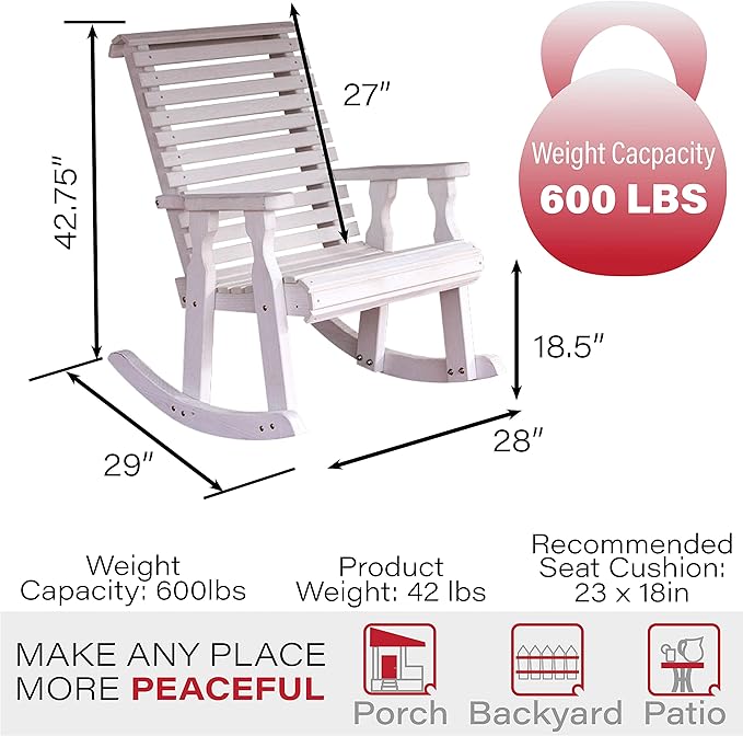 Amish Heavy Duty 600 Lb Roll Back Pressure Treated Rocking Chair (Semi-Solid White Stain)