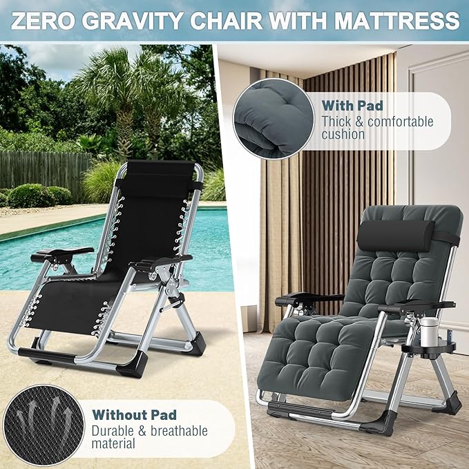 ABORON Zero Gravity Chair, Premium Outdoor Lawn Folding Lounge Chairs - Photo 5