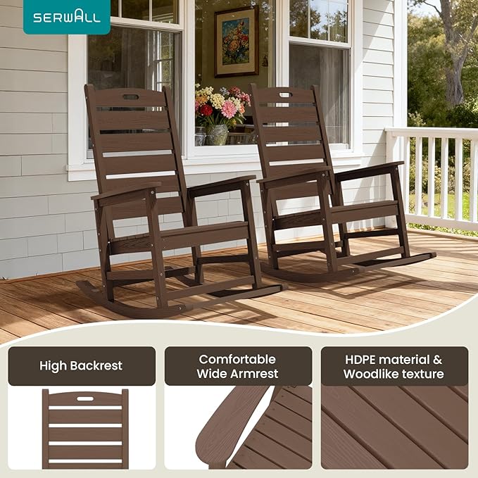 SERWALL Outdoor Rocking Chair, Oversized Rocking Chair with Footrest for Adults - Photo 6