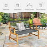 LDAILY Moccha Wood Rope Patio Bench, Modern Outdoor Acacia Park Garden Patio Furniture - Photo 5