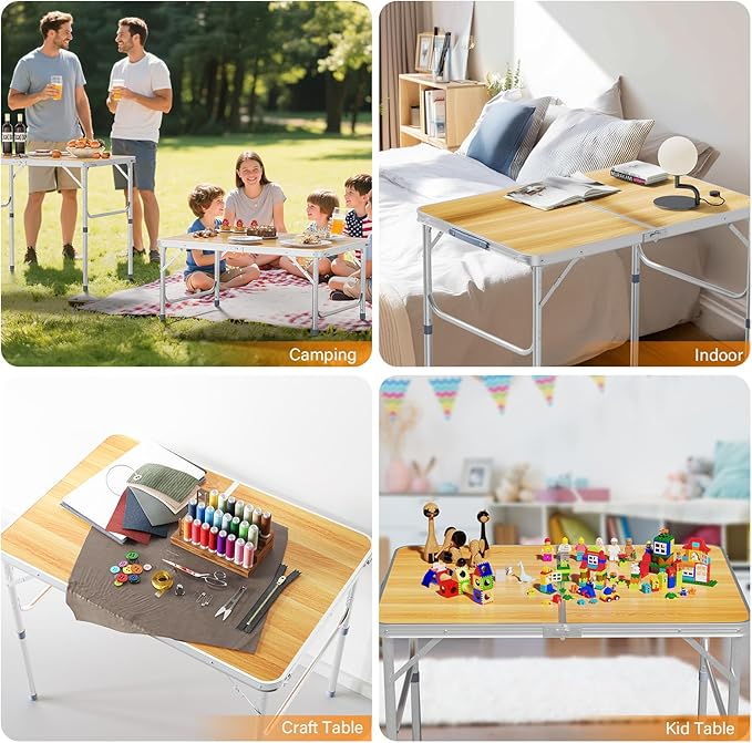 VINGLI 3FT Small Camping Table Adjustable Height Aluminum Folding Table for Picnic Party BBQ - Photo 3