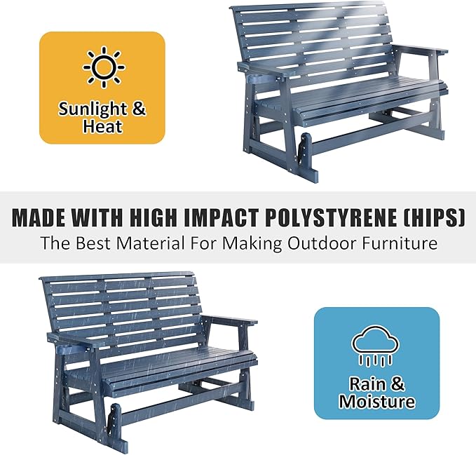 HIPS Patio Glider with Cup Holders, Durable Poly Lumber Material, All-Weather Resistant - Photo 4