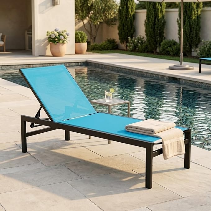 Kozyard Outdoor Chaise Lounge, Aluminum Frame and Textilene Fabric, Adjustable Reclining Patio Lounger for Poolside, Sunbathing & Backyard (Blue)