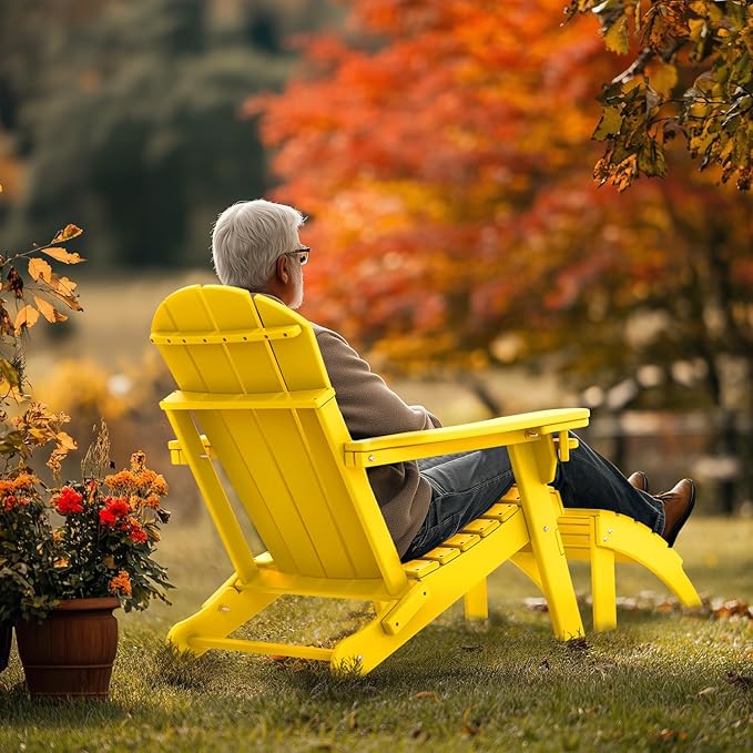 IVY&LANE Outdoor Adirondack Ottoman | Folding | HDPE | Yellow | All Weather - Photo 4