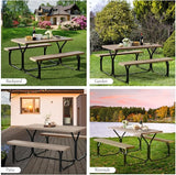 Giantex Picnic Table Bench Set Outdoor Camping All Weather Metal Base Wood-Like Texture Backyard Poolside Dining Party - Photo 8