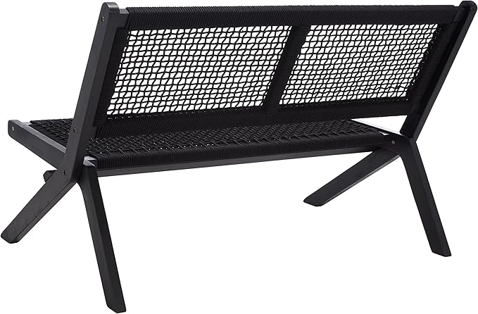 SAFAVIEH Outdoor Collection Kobina Black Acacia Wood/Black Rope Foldable Bench - Photo 7