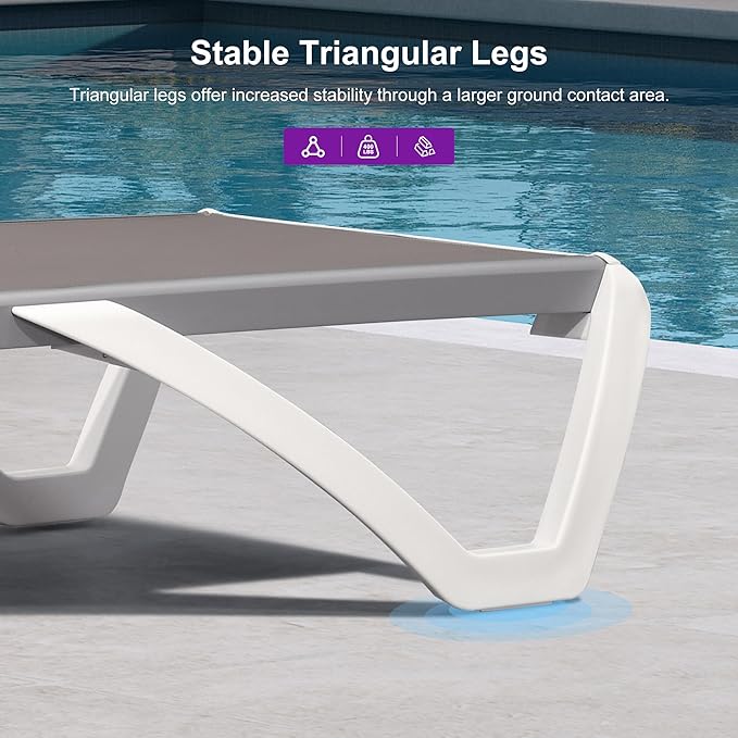 PURPLE LEAF Patio Chaise Lounge Chair Set of 3 Outside Aluminum Plastic Stackable Tanning Chairs for Pool Sunbathing Beach Deck Outdoor Lounger, Taupe