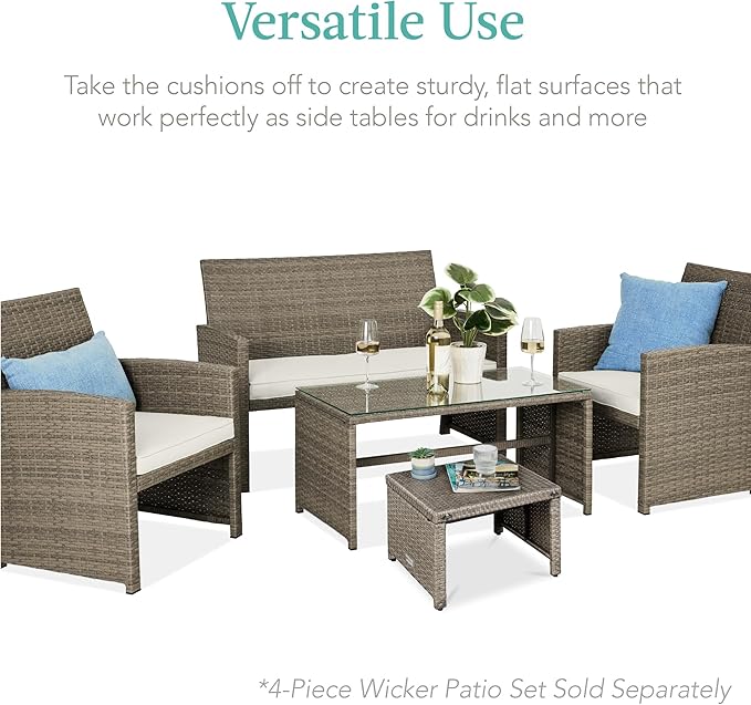 Best Choice Products Set of 2 Wicker Ottomans, Multipurpose Outdoor Furniture for Patio, Backyard, Additional Seating - Photo 4